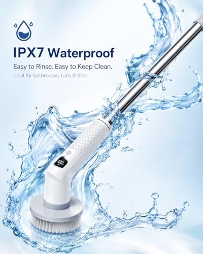 Electric Spin Scrubber, 2026 Electric Scrubber for Cleaning 4000mAh 2 Speed Shower Scrubber with Adjustable Handle IPX7 Waterproof Long Runtime Scrub Brush with 5 Heads for Bathroom Kitchen Tub