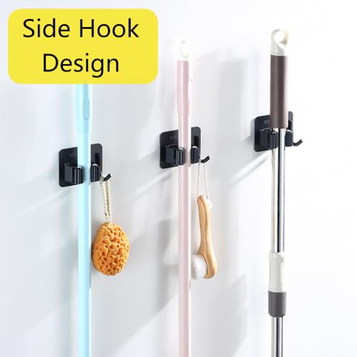 SagaSave 2PCS Wall Mounted Broom Holder Mop Self-Adhesive Holder Mop Broom Organizer with Hooks Hanger Drill-Free Holder for Bathroom Kitchen - size: 2 Size
