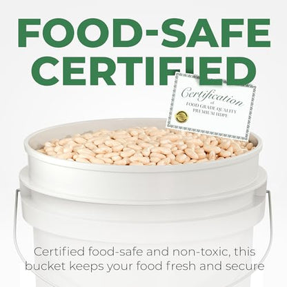 EconoHome 5-Gallon White Bucket Pail Container with Lid | Metal Handles with Plastic Grip | Easy Stack and Store | Heavy-Duty, Approx 90 MIL, Extra Durable | Food Grade | BPA Free - 1 Pack - color: White, size: 1 Pack