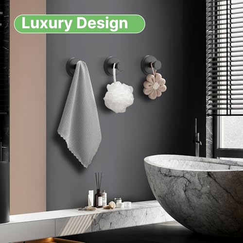 Black Waterproof Suction Cup Hooks, 4-Pack Heavy Duty Stainless Steel No Drill Shower Hooks for Hanging Towels, Robes, Loofahs, Holder Holds Strong on Tile, Glass, Mirror, Wall, Bathroom Door - color: black-4pcs