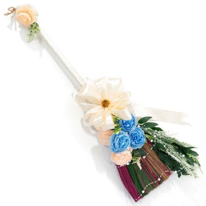Elegant Wedding Brooms Bride Bridegroom, Jumping The Broom for Wedding, Natural Whisk Broom with Ribbons, Artificial Pearl, Leaves,Roses for Decorative - style: Wedding Décor