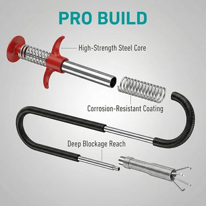 35 inch Drain Snake Hair Drain Clog Remover Tool,Flexible Grabber Claw Pick Up Reacher Tool for Litter Pick, Toilet, Sewer, Shower, Kitchen Sink