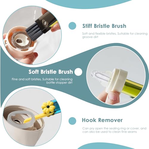 3 in 1 Cup Lid Gap Cleaning Brush Set, 3Pcs Multifunctional Bottle Cleaning Brush,Cup Lid Gap Cleaner, Home Kitchen Crevice Brush Tools - color: Green, Blue, Black(cloverleaf)
