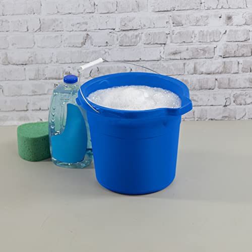 Sterilite 12 Quart Spout Pail with Handle, Plastic Bucket for Household Cleaning, Washing The Car, and Mopping, Spout to Pour Water, Blue, 12-Pack
