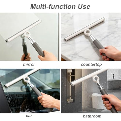 Shower Squeegee for Glass Doors, Telescopic 2-in-1 Squeegee for Window Cleaning with Microfiber Scrubber for Bathroom, Tile Wall, Car Windshield