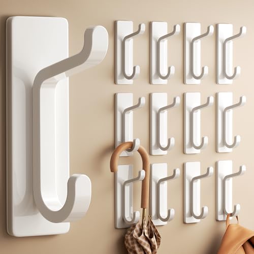 pickpiff 12 Pack Wall Hooks for Coat and Towel: 13LB Strong Adhesive Door Hanger Stick on, White - color: White, size: 12 Pack