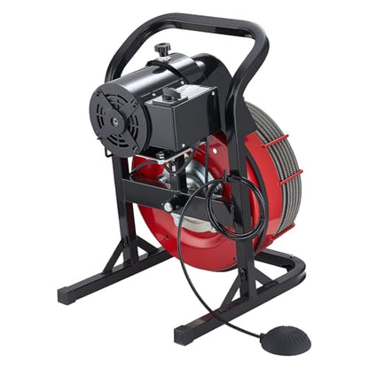 VEVOR 50FT x 1/2 Inch Drain Cleaning Machine, 250W Electric Drain Auger, Portable Sewer Snake Auger Cleaner with Cutters & Air-Activated Foot Switch for 1" to 4" Pipes, Black, Red - style: 50 FT x 1/2''