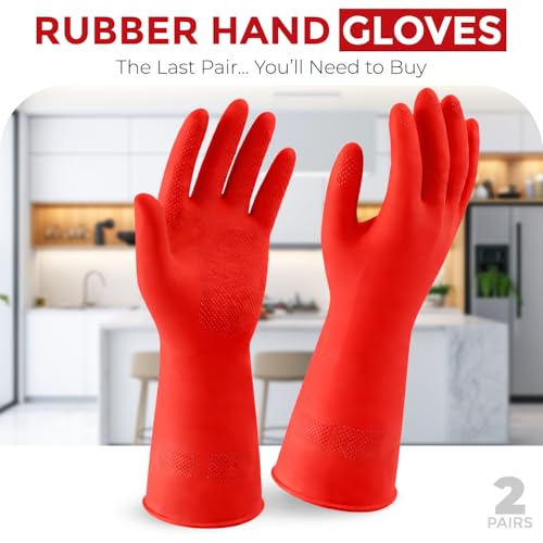 LADWA Non-Slip Household Cleaning Reusable Dishwashing Gloves for Kitchen Gardening Flexible Long-lasting Waterproof Gloves - color: Red, size: Pack of 5