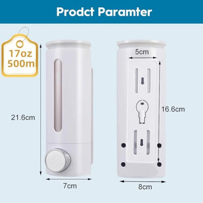 Soap Dispenser Wall Mount 17oz Drill Free ABS Hand Soap Shower Dispenser with Adhesive and Screws No Leakage Shampoo and Conditioner Dispenser Large Capacity for Bathroom Kitchen-White,1PACK