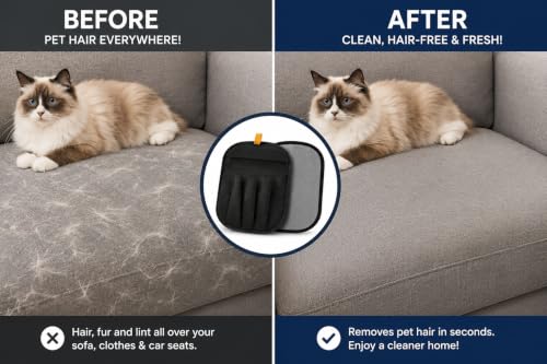 Pet Hair Remover Mitts (2 Pack) for Cats & Dogs – Reusable Electrostatic Hair Removal Pads with Ergonomic Hand Pocket for Furniture, Carpets, Couch, Car Seats, Clothing, Bedding & Laundry Lint | pet hair remover hand mitt pet hair remover mitt reusable pe