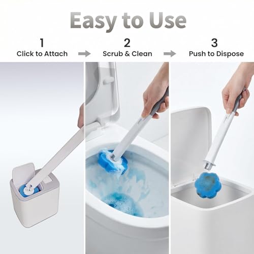Disposable Toilet Brush and Holder Set with 30 Refills – Wall Mounted Toilet Bowl Cleaner Brush Kit, Deep Hygienic Cleaning with Toilet Wand Refills
