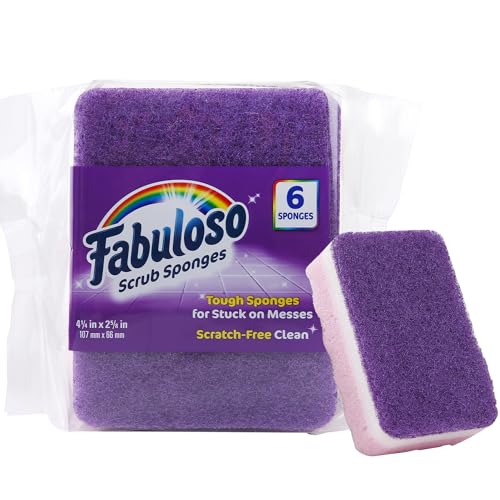 Fabuloso Scratch-Free Kitchen Dish Sponges, Purple Cellulose Scrubber Sponge with Scouring Pad for Dishes, Pots, Pans, Counters and Sinks, Tough on Messes, 4.25 x 2.75 x 1.25 in, 6 Count - color: Purple, size: 6 Count (Pack of 1)