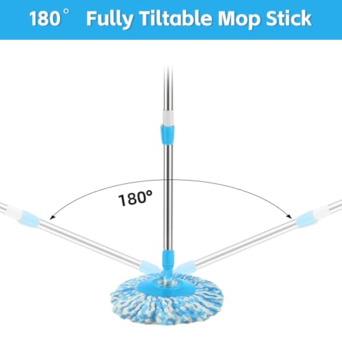 Spin Mop Replacement Handle 360 Degree Spin Mop Pole Handle Replacement Rotating Telescopic Stick for Mop Head, Ideal for Home and Household Cleaning - color: Blue, style: Stainless Steel Disc