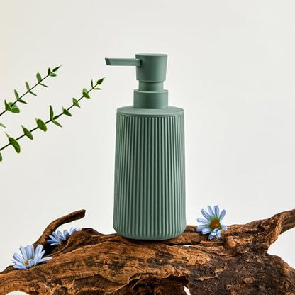 Small Soap Dispenser for Bathroom and Kitchen, Modern Farmhouse Striped Style Plastic Hand Soap Dish Soap Dispenser with Pump Matte Green - color: Sage Green