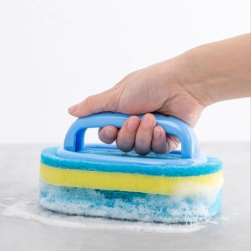 1Pc Blue Cleaning Brush All Purpose Shower Sponge Scrubbing Brush with Ergonomic Handle for Bathroom Kitchen Bathtub Toilet Cleaner - color: Blue