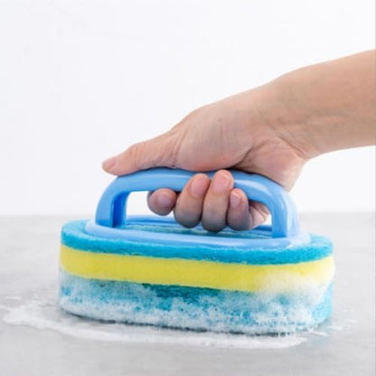 1Pc Blue Cleaning Brush All Purpose Shower Sponge Scrubbing Brush with Ergonomic Handle for Bathroom Kitchen Bathtub Toilet Cleaner - color: Blue