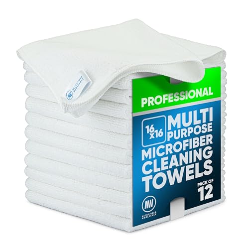 MW Pro Microfiber Cleaning Cloth | White (12 Pack) | Size 16" x 16" | All Purpose Microfiber Towels - Clean, Dust, Polish, Scrub, Absorbent - color: White