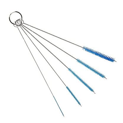 10" Extra Long Tube Brush Set - Small 5 Pack - Blue | Flexible nylon straw brushes for bottles, cleaning straws, pipe cleaners, glass, keyboard, detailing and deep cleaning - color: Blue, size: Small 5 Pack (2mm 3mm 4mm 5mm 6mm)