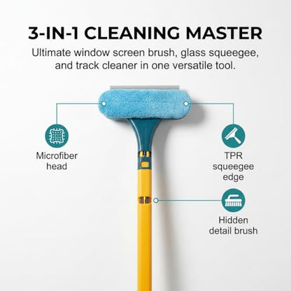 Window Screen Cleaner, 2 in 1 Detachable Window Cleaning Brush with Squeegee, Wet Dry Dual-Use Multi-Functional Glass Net Cleaner Tool for Dusty Corners, Patio, Door, Porch Screens (1)
