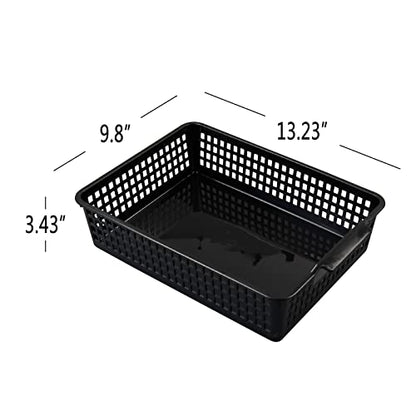 6 Pack Plastic Flat Storage Basket (3 Black + 3 Gray), Plastic Paper Storage Basket Tray for Office Documents, Magazines, Kitchen, Bathroom