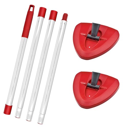 Mop Handle for O Cedar,2 Spin Mop Base for Ocedar, Mop Stick Pole Handle Adjustable 30-58" and Replacement Mop Base Part for EasyWring Spin Mop, Lightweight & Durable - color: Red-2-1