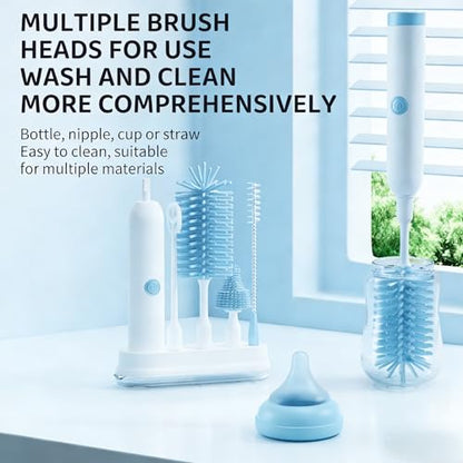 Rechargeable Electric Bottle Brush with Stand - 360° Spin Silicone Cleaner for Baby Bottles, Breast Pumps & Small Household Containers (Sea Blue) - color: Sea Blue