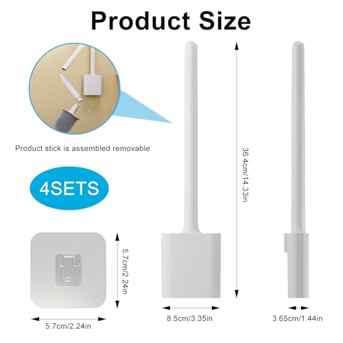 Toilet Bowl Brush and Holder Set, Flexible Silicone Bristles with Detachable Handle, Compact RV and Bathroom Toilet Brush (2 black 2 white)