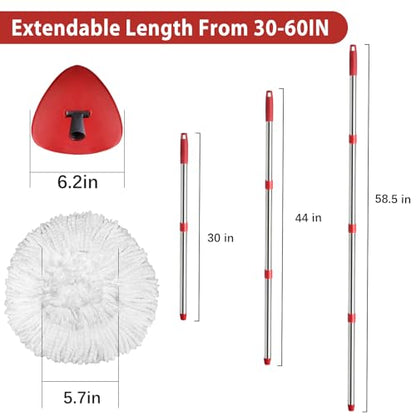 2 Spin Mop Head Replacement, 1 Base, 1 Mop Handle (30-58in) Combo Mops Set Compatible with OCedar EasyWring RinseClean Microfiber Mops (White (1-Tank System)) - color: White (1-tank System)