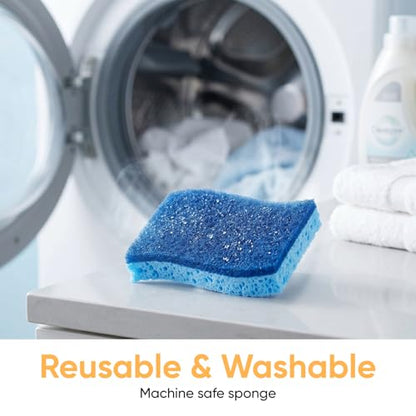 Non-Scratch Cellulose Sponge Kitchen Scrub Sponge with Scouring Pad Set, Good for Non-Stick Cookware Frying Pan, Pot, Counter Top, Sink Scrubbing, Kitchen Scrubbers, Pack of 2, (Blue) - color: Blue, size: 2-pack
