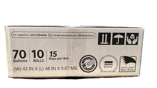 Delmon Trash Bags - 150 Bags / 10 Rolls Carton - 70 Gallons - Thick and Heavy Duty Trash Bag for Commercial, Home & Kitchen Use,Fits Toter Curbside Bins - W 43”, L 48”, Thickness 0.87MIL