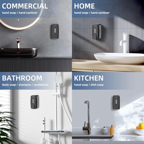 Soap Dispenser Wall Mount 28oz Commercial Hand Soap Dispenser for Bathroom Liquid Gel Hand Sanitizer Dispenser No Drilling Black - color: Black