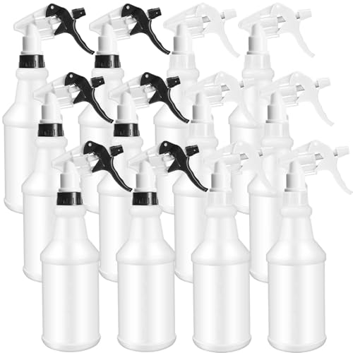 Eccliy 12 Pcs 16 Oz Plastic Spray Bottle, Adjustable Empty Reusable Sprayer for Cleaning, Planting, Water, Bathroom and Kitchen, BBQ, Commercial and Residential (Original,Black,White) - color: Black, White, size: Original