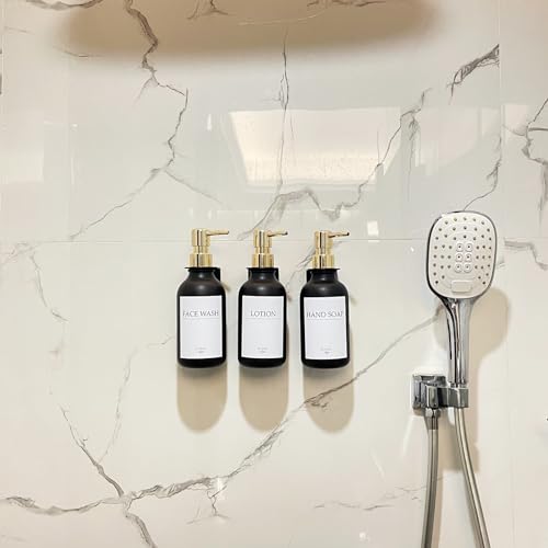 Shampoo Dispenser for Shower Wall, Shampoo and Conditioner Dispenser with 16 Waterproof Labels, No Drill Shower Soap Dispenser Bathroom, Shower Soap Dispenser Wall Mounted,17oz, 3 Pack, Gold Black - color: 1-black Bottle + Gold Pump