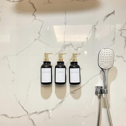 Shampoo Dispenser for Shower Wall, Shampoo and Conditioner Dispenser with 16 Waterproof Labels, No Drill Shower Soap Dispenser Bathroom, Shower Soap Dispenser Wall Mounted,17oz, 3 Pack, Gold Black - color: 1-black Bottle + Gold Pump