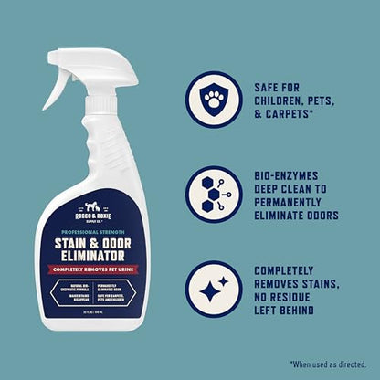 Rocco & Roxie Supply Co. Stain & Strong Odor Eliminator, Enzyme Cleaner, Pet Odor Eliminator for Home - Carpet Stain Remover for Cats & Dog Pee - Urine Destroyer - Carpet Cleaner Spray Clear, 32 Fl Oz - size: 32 Fl Oz (Pack of 1)
