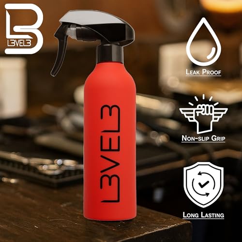 L3 Level 3 Rubberized Spray Bottle - Precise Action Mist Bottle for Effortless Hair Styling - Rubber Grip for Total Control - color: Red