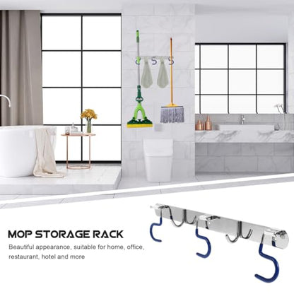 Cabilock Stainless Steel Mop Hook Rack, Metal S-Type Mop Holder Space-Saving Broom Wall-Mounted Organizer for Home Bathroom Room Entrance