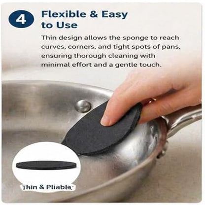 Steeli Stainless Steel Sponge for Pans & Cookware, Kitchen Scrubber for Burnt-On Stains, Gentle on Surfaces, Restores Shine, 3-Pack Cleaning Pads (3)