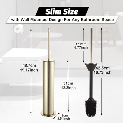 BGL Toilet Brush with Holder Set Brushed Gold Aluminium Standing for Bathroom Toilet Bowl Cleaner Brush and Holder Set, Round Design - color: Brushed Gold-standing