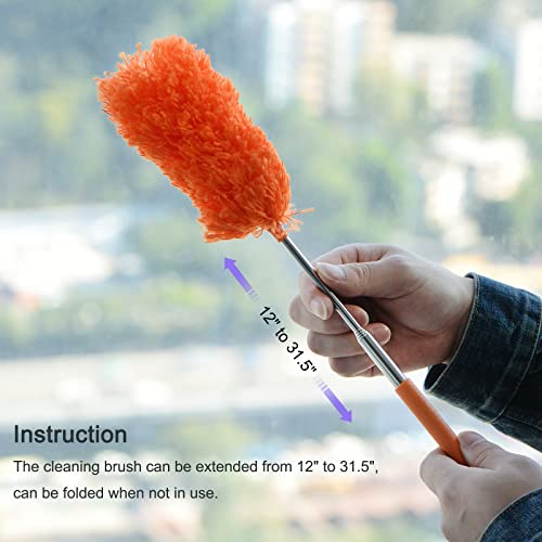 MECCANIXITY Microfiber Cleaning Duster, 12 to 31.5 Inch Washable Extendable Brush Flexible Feather Duster for Window Furniture, Orange - color: Orange