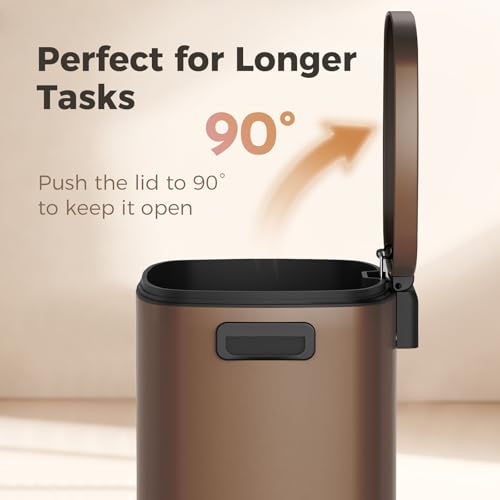 ELPHECO LPHECO Kitchen Trash Can with Lid Soft Close, 13 Gallon / 50L Stainless Steel Pedal Garbage Can, Heavy-Duty Step Wastebasket with 20 Bags, Removable Bucket, Home Office, Kitchen, Brown - color: Brown