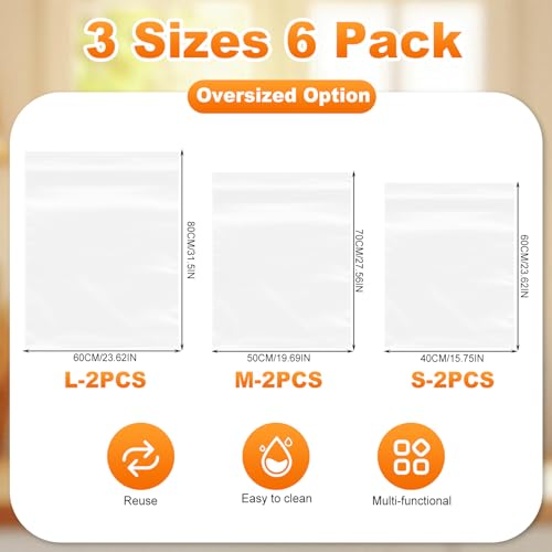 6 Pack Oven Rack Cleaning Bags, 3 Sizes Heavy Duty No Scrub Soaking Bags for Oven Racks, Grill Grates & BBQ Racks, Reusable Leak-Resistant PE Bags, No Cleaner Included