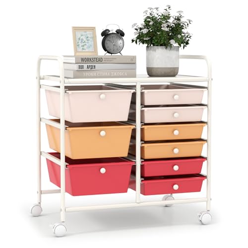 LDAILY 9 Drawer Rolling Storage Cart, Rolling Cart with Drawers for Classroom, Art Supply Craft Organizer on Wheel with Metal Frame & Handles for Home Office School - color: Macaron, size: 9 Drawer