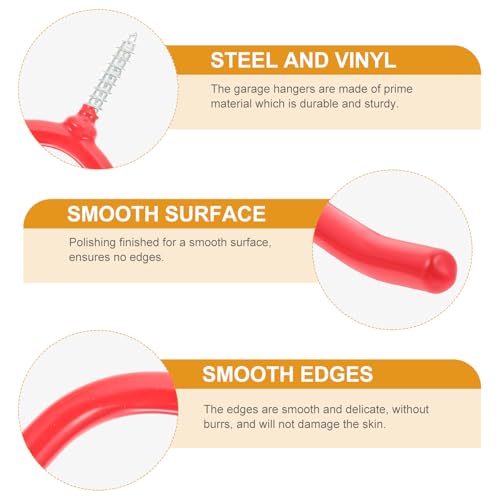 Ciieeo 16pcs Red Vinyl-Coated Steel Y-Shape Utility Hooks Screw-in Mop and Garage Tool Holders Wall Mount Garage Storage Accessories for Home Organization