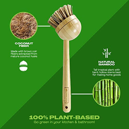 JuneLily Long Coconut Dish Brush Plant-Based Vegan for Kitchen Bathroom Cleaning Produce Washing Dishes (Long Dish Brush) - color: Long Dish Brush