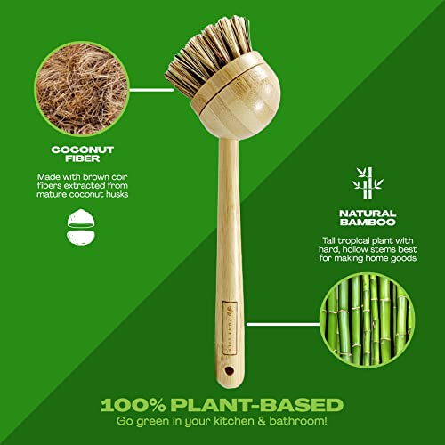 JuneLily Long Coconut Dish Brush Plant-Based Vegan for Kitchen Bathroom Cleaning Produce Washing Dishes (Long Dish Brush & Coconut Brush Head) - color: Long Dish Brush & Coconut Brush Head