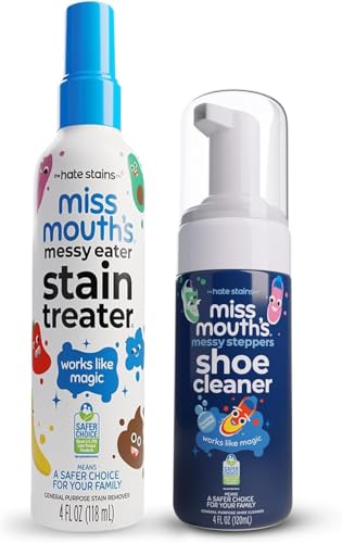 Miss Mouth's Messy Eater Stain Treater and Messy Steppers Shoe Cleaner Magic Duo - Stain Remover for Clothes, Carpet, Upholstery and Shoe Cleaner for Sneakers, Leather, Cloth, Mesh - style: Combo Pack