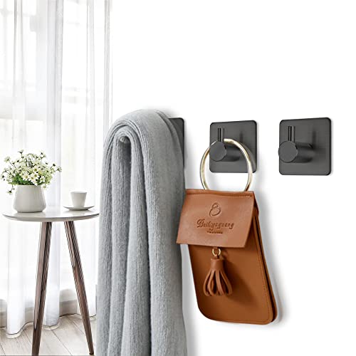 Fotosnow Black Adhesive Towel Hooks Heavy Duty Stick on Wall Hooks Shower Hooks for Bathroom Kitchen Door-4 Packs - color: Black
