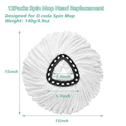 12 PCS Spin Mop Replacement Head,100% Microfiber Mop Refills Head Compatible with Triangle Spin Mop, 360 Degree Micro Spinning Mop Replace Head for Easy House Cleaning Floor Mopping… - size: 12PCS