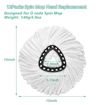 12 PCS Spin Mop Replacement Head,100% Microfiber Mop Refills Head Compatible with Triangle Spin Mop, 360 Degree Micro Spinning Mop Replace Head for Easy House Cleaning Floor Mopping… - size: 12PCS